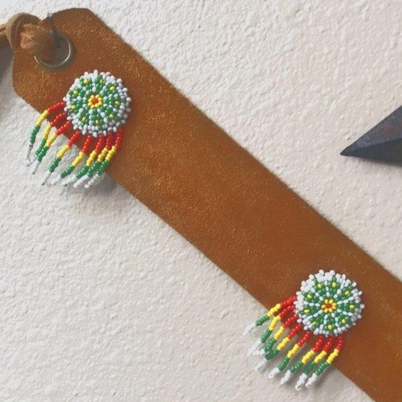 Native American Vibe Suede Mandela Beaded Fringe Tie Belt - Picture 4 of 16